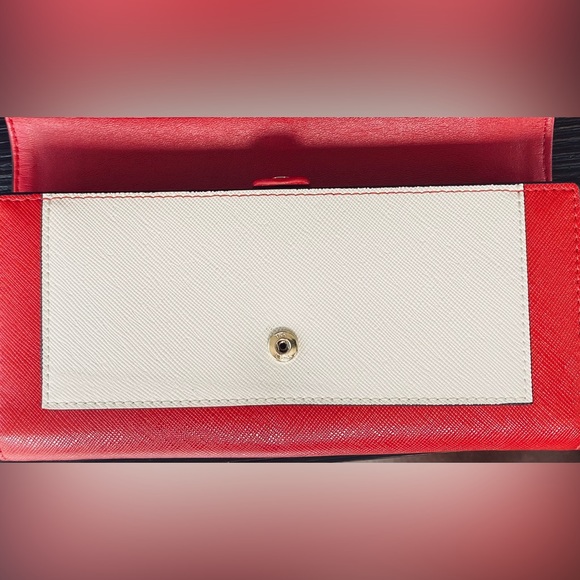 Women Callaghan tri-fold cowhide split leather wine red and creamy white clutch - Picture 3 of 12